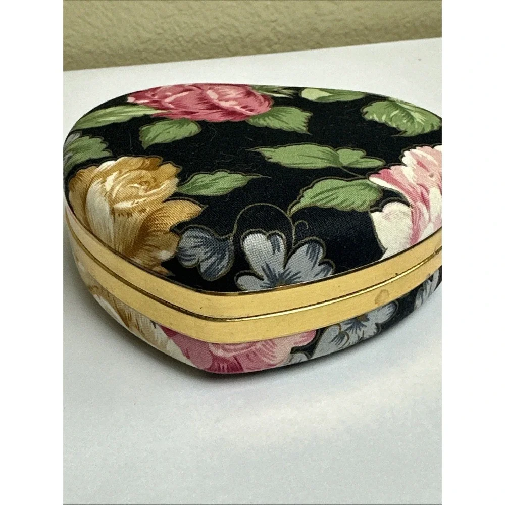 VTG Cloth Covered Heart Shape Hard Case Travel Jewelry Box w/Pouch 4.5